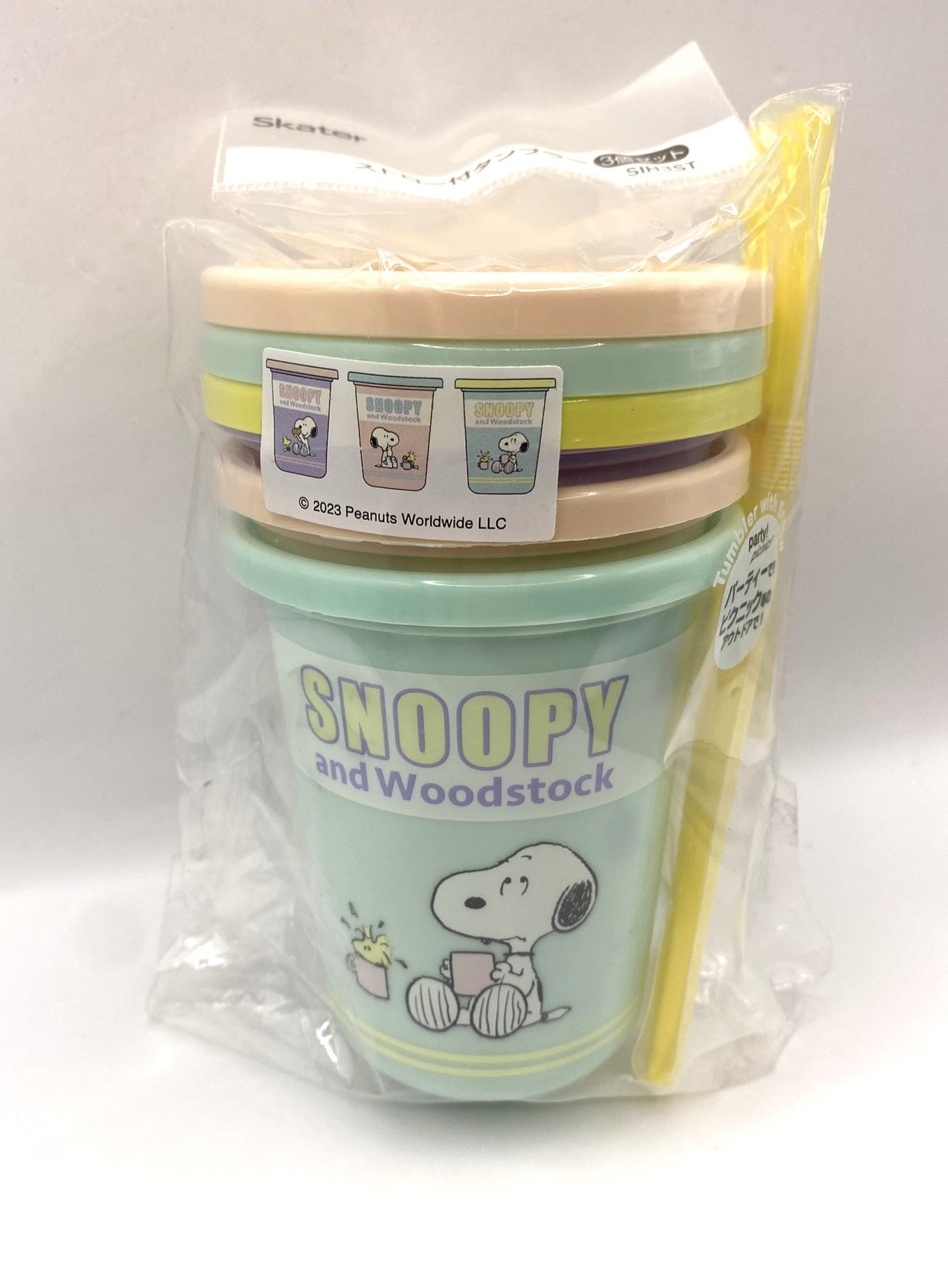 Snoopy Set of 3 Reusable Plastic Cups with Lids & Straws by Skater Japan